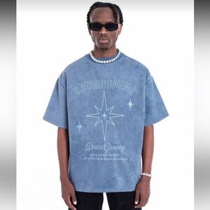Baby Blue Men Oversized Suede Shirt